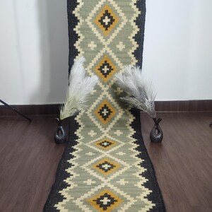 Boho Kilim Runner – Handwoven Wool Jute Hallway Runner, Southwestern Runner Rug, Tribal Flatweave Runner Rug, Geometric Entryway Runner Rug