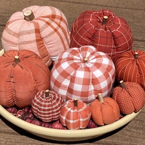 Primitive Fall Thanksgiving, Homespun Pumpkin Ornies, Mixture of Prints, All Oranges