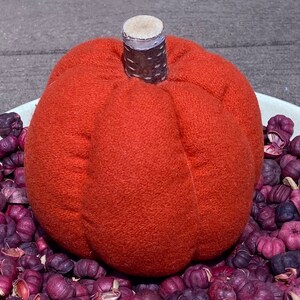 Primitive Fall Halloween Dark Orange Wool Pumpkin Ornie, 5”