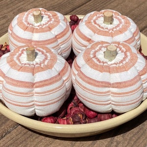 Primitive Fall Halloween White w Orange Stripe Homespun Pumpkin Ornies, 4