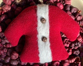 Primitive Christmas Red Wool Santa Jacket Ornament