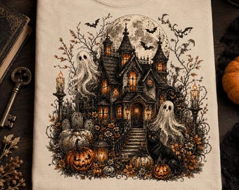 Retro Halloween PNG - Haunted Mansion Art - Spooky Season Ghost - Pumpkin Patch Design - Halloween Shirt PNG