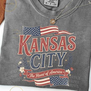 Kansas City PNG | Hart van Amerika Vintage Patriotisch Ontwerp | Retro Amerikaanse Vlag KC Sublimatie PNG | Missouri USA Trots T-shirt Ontwerp