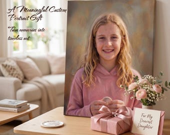 Custom Oil Painting Portrait from Photo, Personalized Portrait Canvas, Child Family Pet Couple Portrait, Photo to Painting Gift, Wall Art