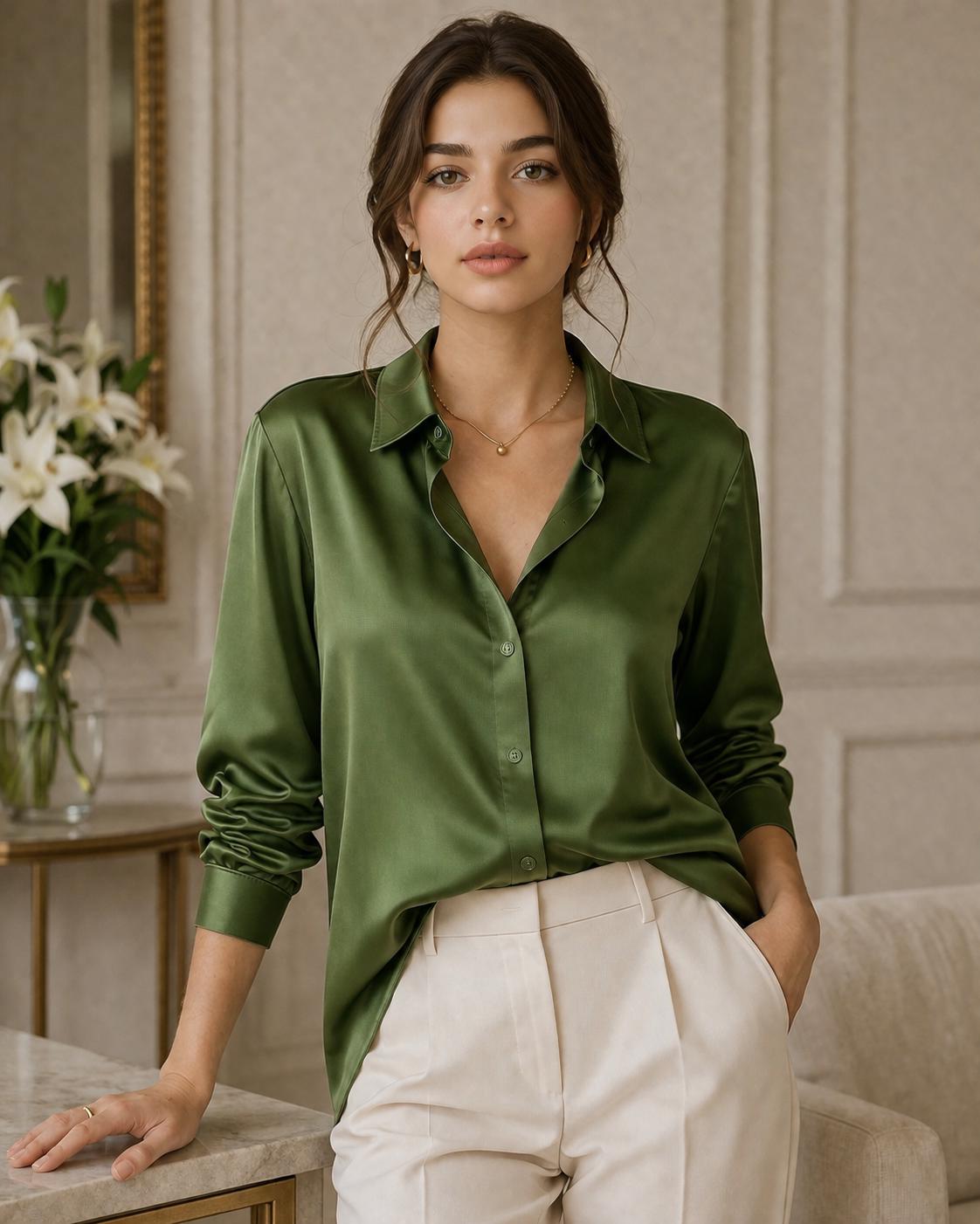 Emerald Green Silk Shirt Women