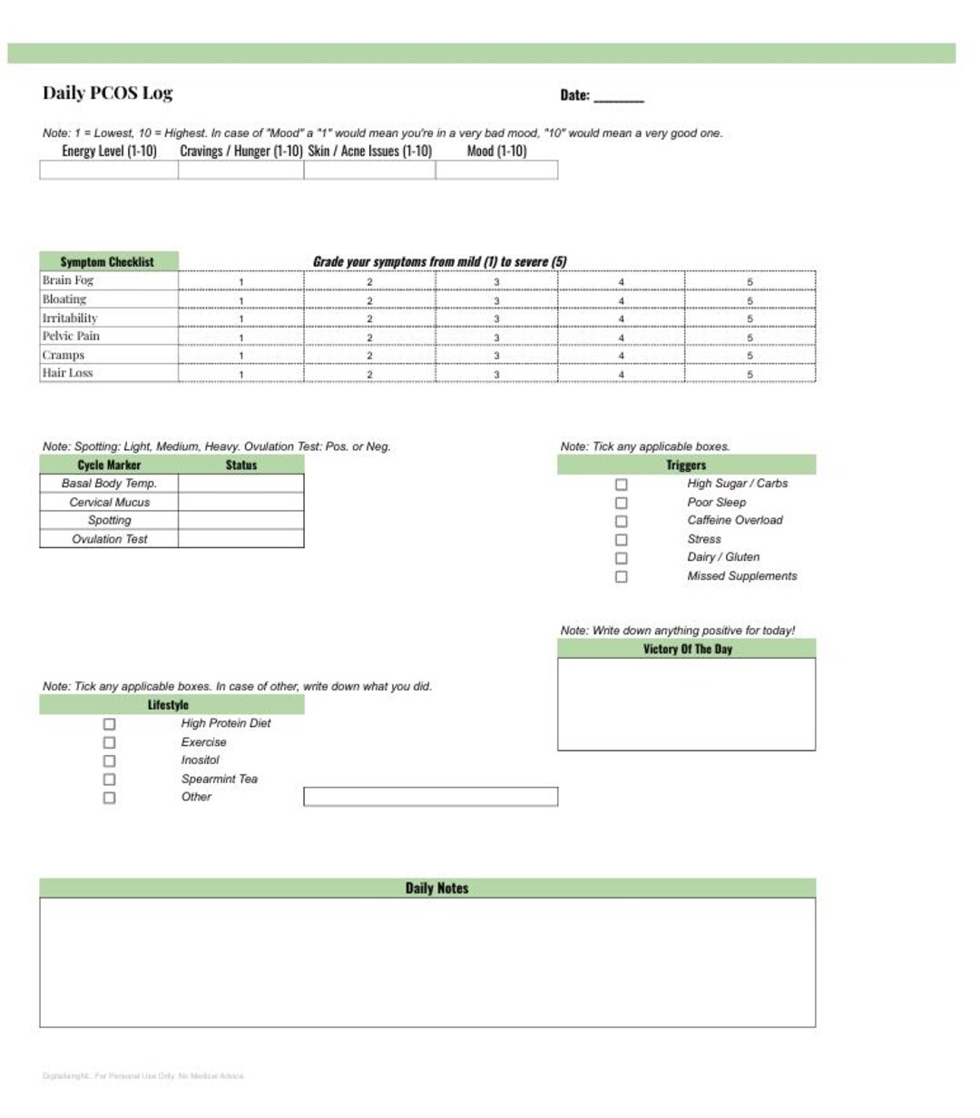 Pcos Worksheets.pdf PCOS Symptom Tracker | Polycystic Ovary Syndrome Log PDF - Etsy