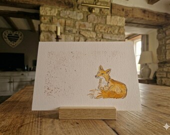 Hand painted original (NOT A PRINT) card. featuring a fox. <3