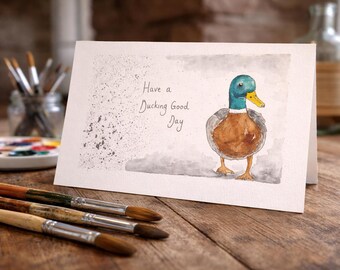 Hand painted, watercolour, original, card (NOT A PRINT). Featuring a duck. <3