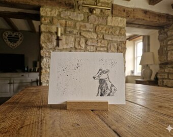 Hand painted original (NOT A PRINT) card. featuring a badger. <3