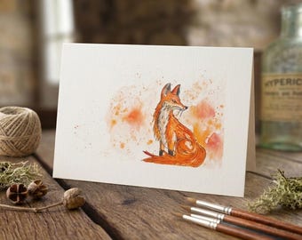 Hand painted original (NOT A PRINT) card. featuring a fox. <3