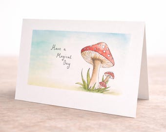 Hand painted original card, NOT A PRINT. Featuring a mushroom. <3