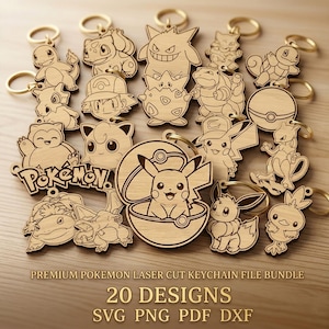 Pokemon Inspired Wooden Keychain, Cute Toy Keychain SVG Laser Cut File, SVG DXF LBRN2 Bundle, Digital Download for Glowforge XTool, Cricut