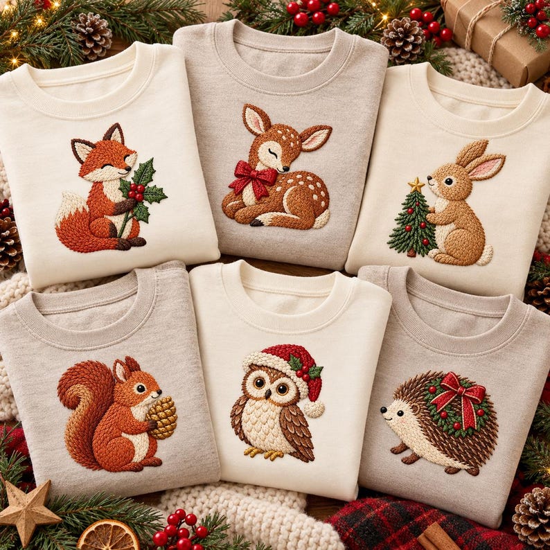 Woodland Christmas Animal Embroidery Bundle, Fox Deer Bunny Owl ...