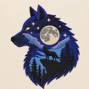 Wolf Moon Embroidery Design, Mystical Night Forest, Lunar, Woodland, Gothic, Celestial, Nature (Digital Download)