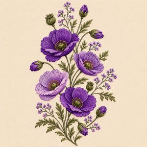 Purple Wildflower Embroidery Design, Elegant Violet Floral Bouquet, Botanical Garden Flower Pattern, Cottagecore Decor (Digital Download)