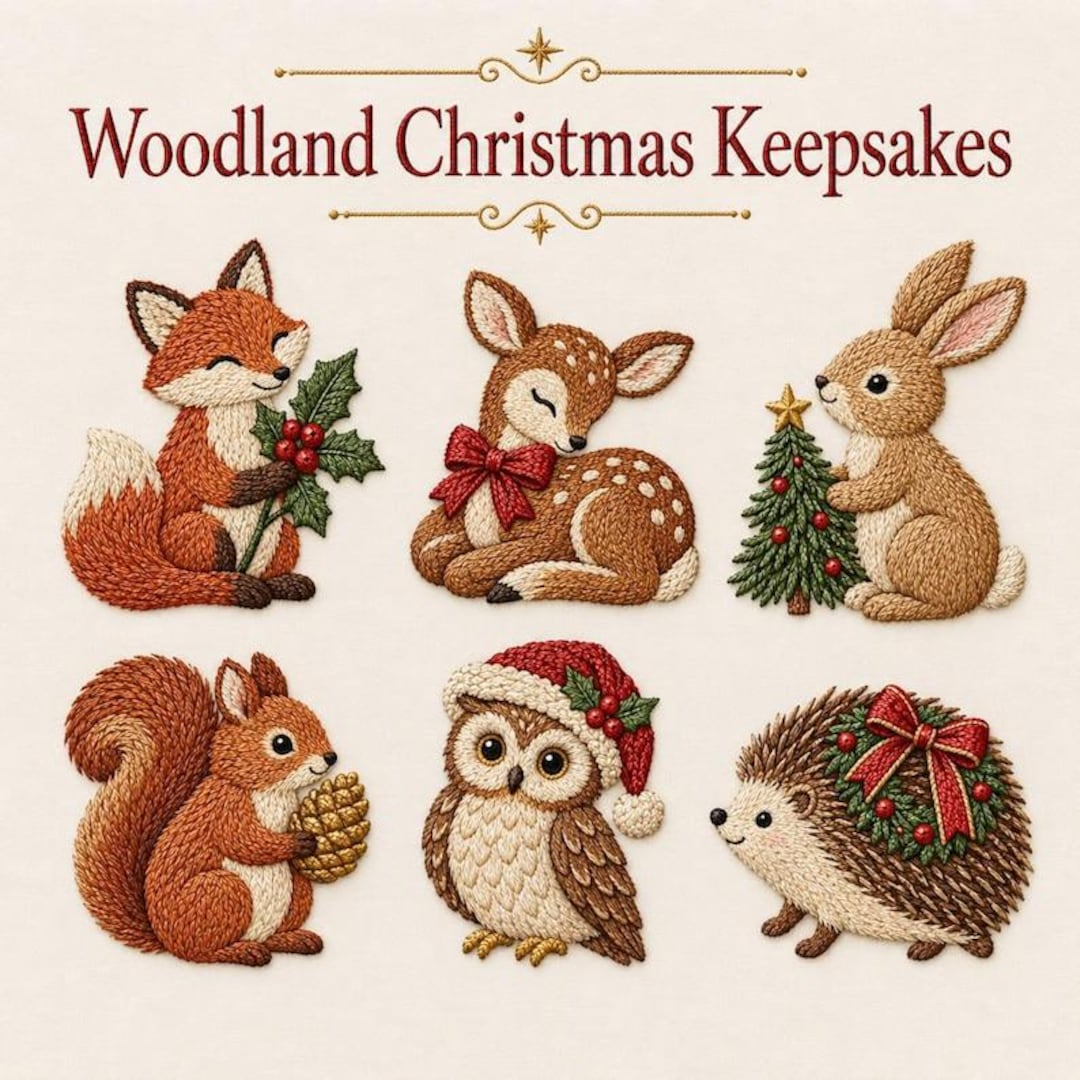Woodland Christmas Animal Embroidery Bundle, Fox Deer Bunny Owl ...