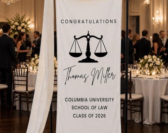 Personalized Graduation Party Welcome Tapestry, Custom Name Law School Graduate Banner