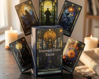 Baraja de Tarot con Vidrieras, Tarot Rider Waite de 78 cartas para principiantes