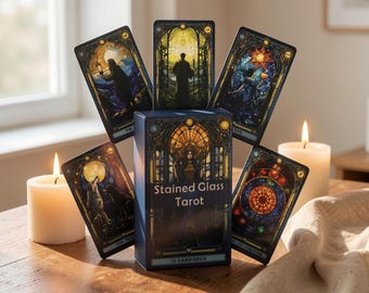Baraja de Tarot con Vidrieras, Tarot Rider Waite de 78 cartas para principiantes, coloridas cartas de tarot gótico, baraja de tarot con arte en vidrieras