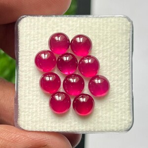 Rubis naturel rare AAA+, cabochon rempli de verre, forme ronde, 6,5 mm, pierre précieuse brute pour la création de bijoux | Pierre de naissance de juillet (lot de 10 pièces)