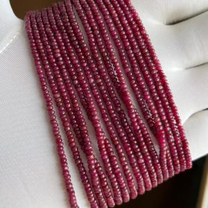 2.5-4mm Top Rare Natural Ruby Rondelle Beads Strand 16 Inch | Genuine Ruby Gemstone Beads | Unheated Ruby Spacer Beads for Jewelry Making