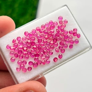 Rubis naturel AAA chargé de verre, forme ronde à facettes 2,5 mm | Rubis calibrés, pierres précieuses en vrac pour la fabrication de bijoux, rubis en vrac