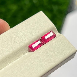AAA Natural Ruby Glass Filled Baguette Cut 4x8mm Loose Gemstone |  Ruby Stones | July Birthstone | Jewelry Making, 1 ( Pair )
