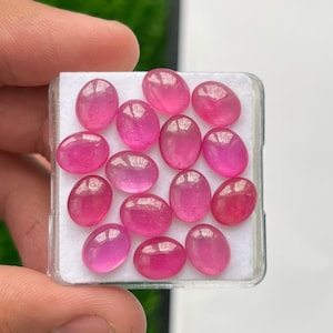 AAA naturlig rubinglasfylld oval cabochon | 8 x 10 mm lös ädelsten för smyckestillverkning, (15 st)
