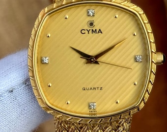Vintage Cyma Quartz Golden Swiss Made Unisex Watch 604