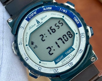 Vintage Seiko Silver Wave Yacht Timer Digital Quartz Men's Watch A827-600A