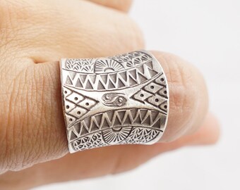 Boho Silver Cuff Ring Yin Yang design, Karen Hill Tribe Jewelry unisex