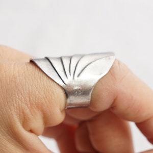 Adjustable Hill Tribe Silver Ring: Oxidized Boho Wave Design