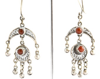 Egyptian Silver Earrings, Filigree silver earrings, Antique Silver Earrings, Carnelian Earrings, Chandelier Earrings, Boho silver earrings