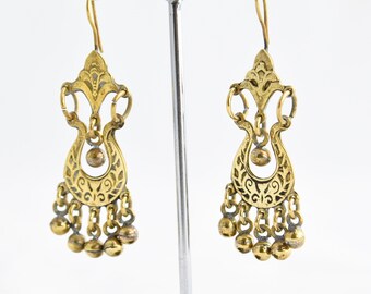 Boho Kronleuchter Ohrringe: Goldmessing Baumeln Ohrringe, ethnischer Schmuck