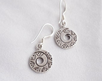 Small Spiral earrings 925 sterling silver little hoops unique oxidized jewelry gift for her