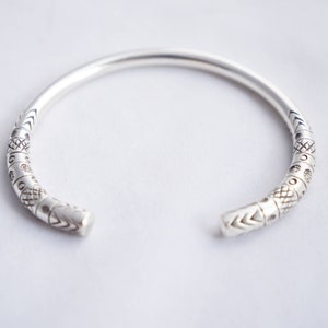 Karen Hill Tribe Silver Bangle: Ethnic Tribal Bracelet, Adjustable Cuff