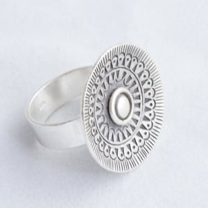 Karen Hill Tribe Silver Mandala Ring: Adjustable Boho Statement Jewelry