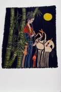 Woman Full Moon Batik, Female Bamboo Birds Batik, Bohemian Batik, Boho Batik Tapestry, Ethnic wall art, Boho home decor, Full moon art