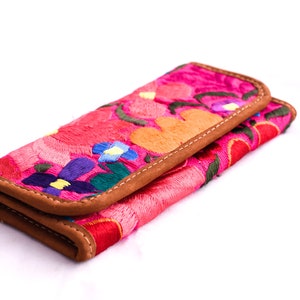 Boho Floral Geldbörse Mexikanische Textil Portemonnaie Braun Wildleder Geldbörse Boho Leder Geldbörse Boho Portemonnaie Textil Leder Geldbörse, Rosa Geldbörse