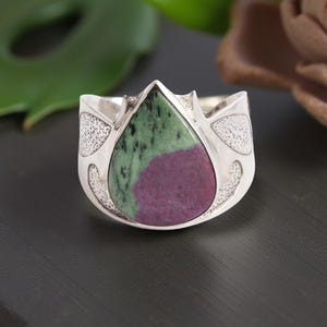 Ruby Zoisite Cuff Sterling Silver Gemstone Statement Bracelet