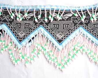 Vintage 90s Y2K Beaded Tassel Belt Gunmetal Blue Crystal Boho Glam Statement Vintage 90s Y2k Boho Embroidered Belt Blue Beaded Sash - Etsy main image 3