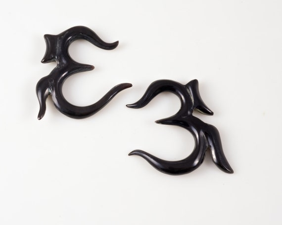 Carved Bone Om Gauge Earrings: 6mm Black Spiritual Gauges