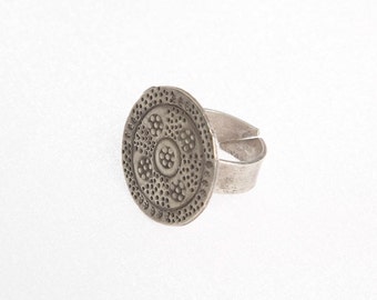 Tribal silver ring, sterling silver flat ring, Ethnic silver ring, Round silver Ring, size 7 tribal ring, Oxidized ring, Flat silver ring