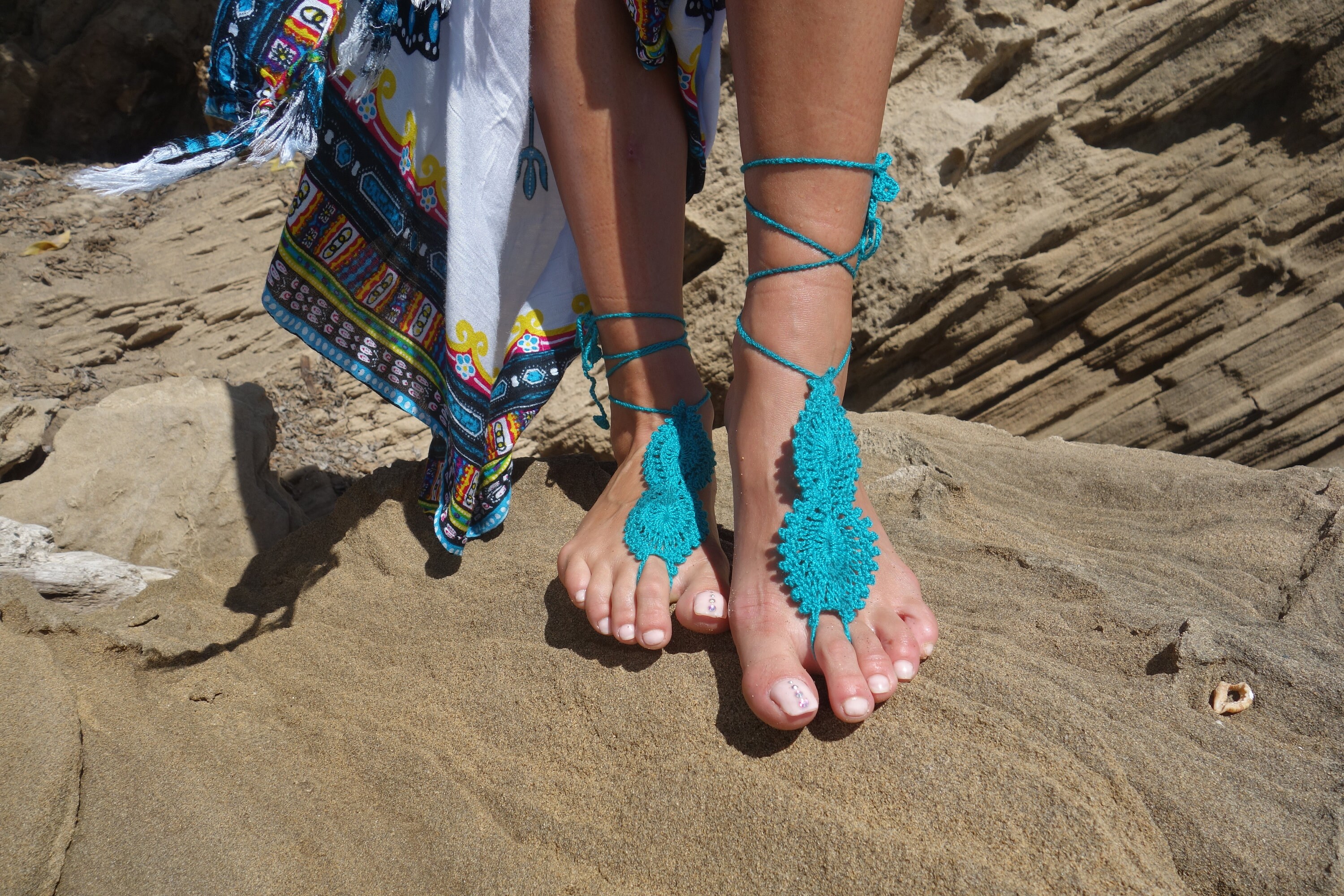 Crochet Cotton Barefoot Sandals Boho Beach Wedding Anklet Set | Etsy