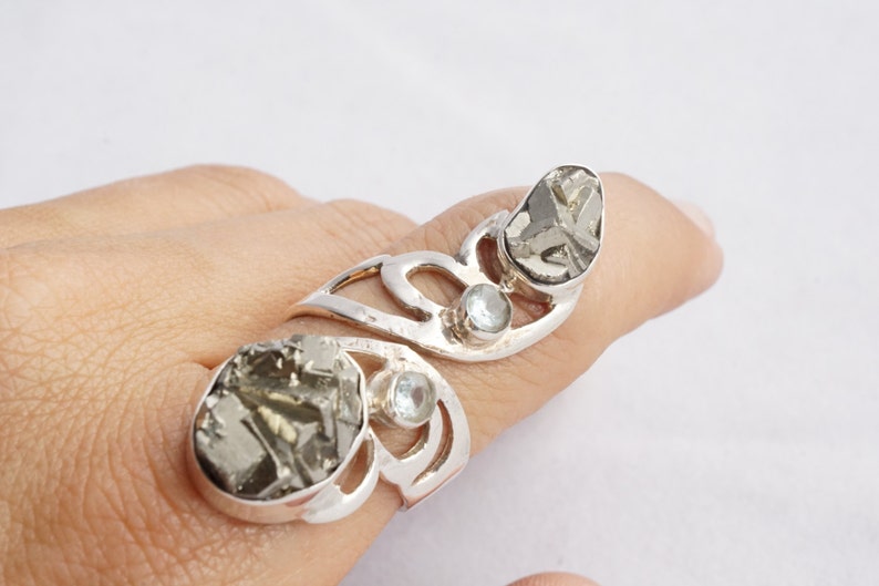 Pyrite Fools Gold Quartz Crystal Gemstone Silver Statement Etsy