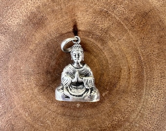 Oxidized Sterling Silver Buddha Pendant: Zen Spiritual Jewelry