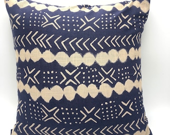 Indigo Blu African Mud Cloth Print Pillow Case
