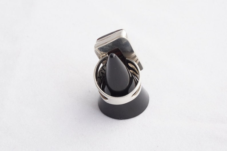 Big Red Tiger Eye Parallelogram Gemstone Silver Statement Ring