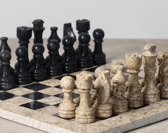 Handmade Marble Chess Set | Natural Stone Board and Pieces | Elegant Decorative Game