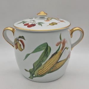 Royal Worcester Evesham Large Round Lidded 2 Handle Serving Bean Pot Canister